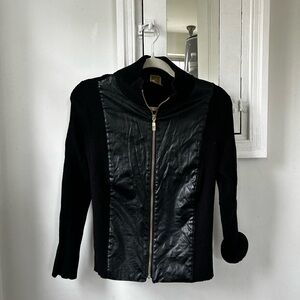 Vintage faux leather zipper sweater jacket